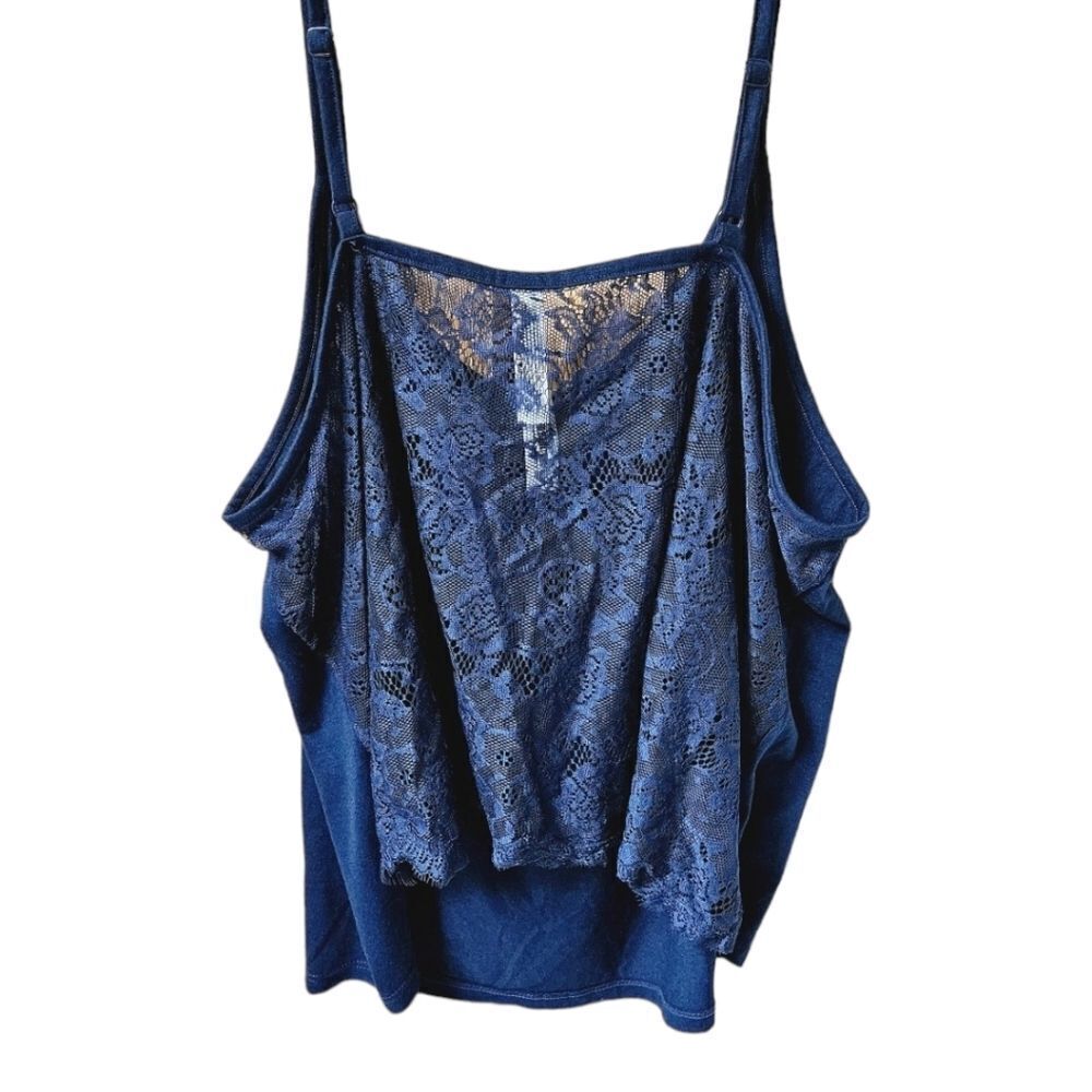 Adore Me 2X Medieval Blue Lace Satin Cami Shorts Lingerie Set - Picture 4 of 16